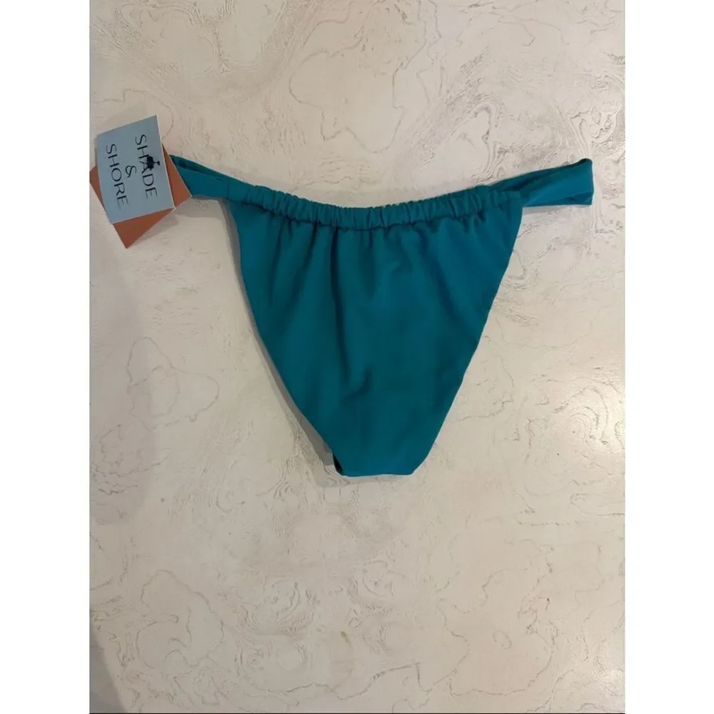 Shade & Shore Turquoise high leg extra cheeky adjustable bikini bottom Small NWT